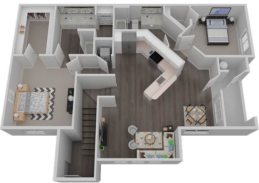 Floor plan for 2 beds, 2 baths, 1142 sqft